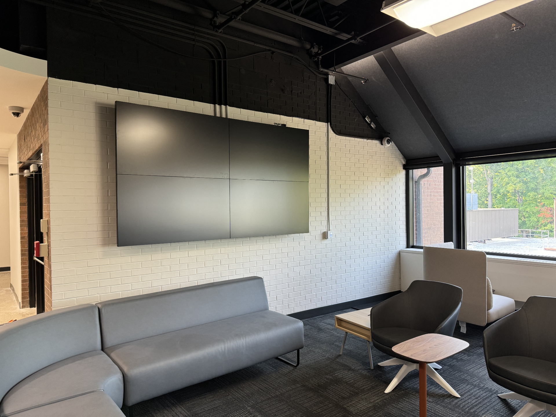 Finished video wall installation in campus lounge area