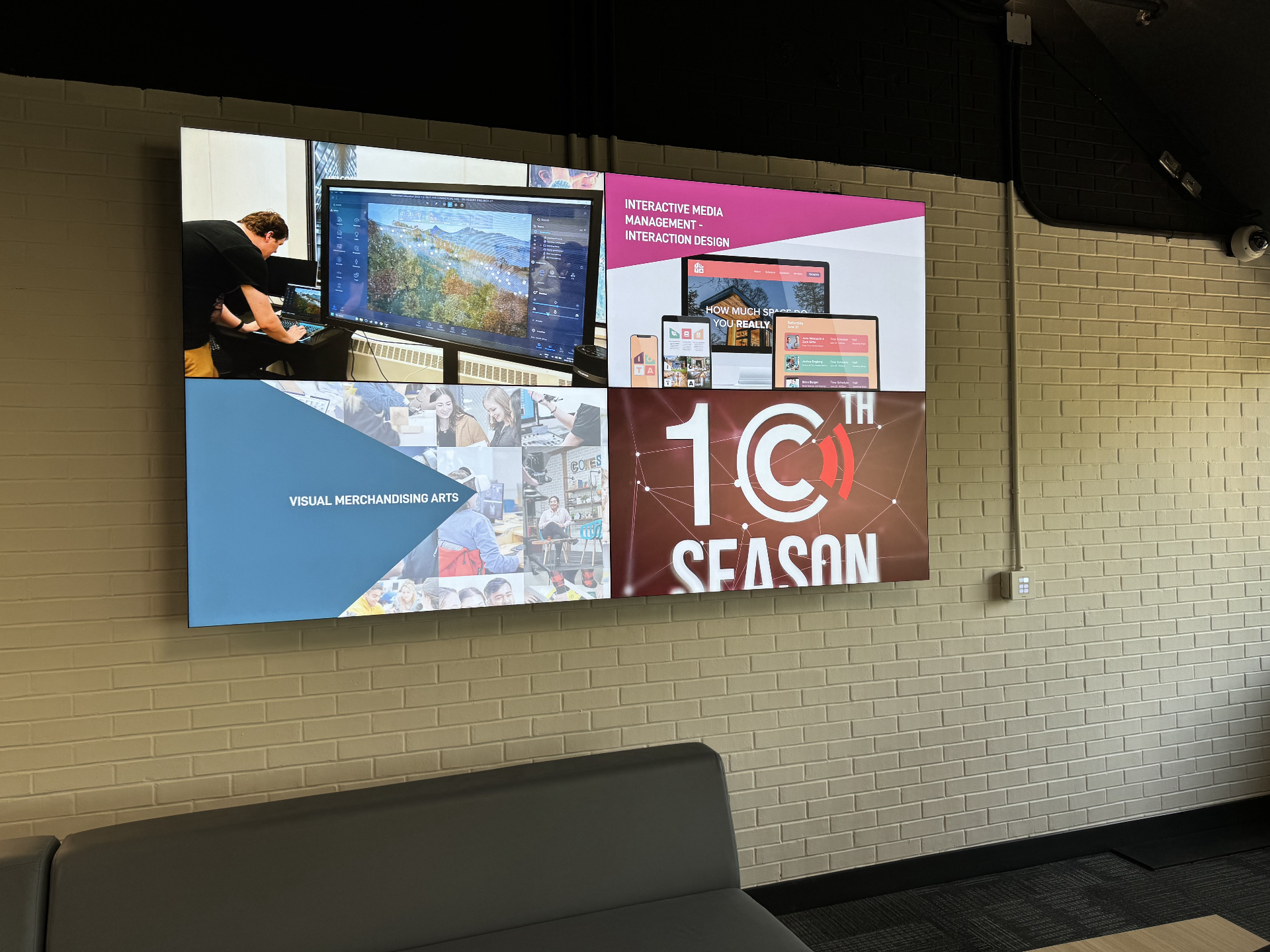 Video wall displaying dynamic campus content